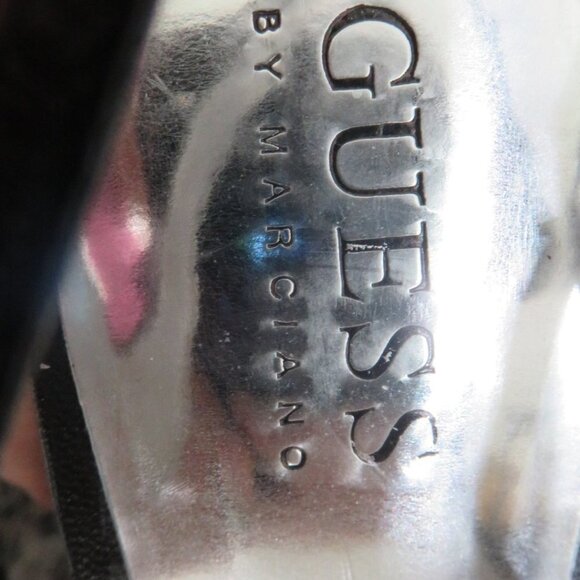 Guess black leather peep toe slingback platform heels w/ charm 7.5 silver heels - Picture 11 of 16